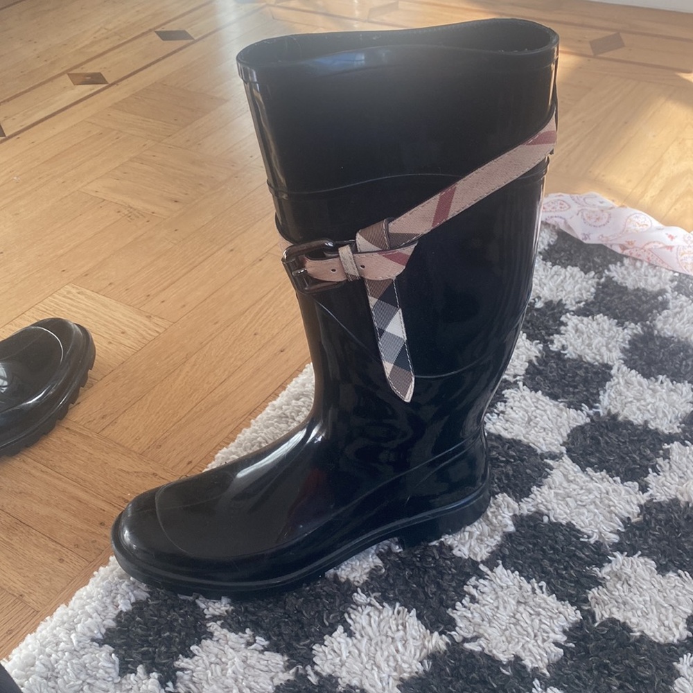 Burberry black rain boots Kenyon nova check belt - Picture 10 of 10
